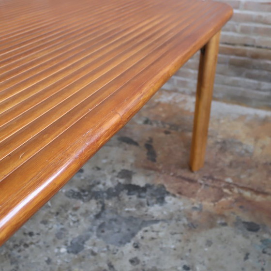 Image 1 of Table de salle à manger vintage en rotin 70s côtelé 4 places