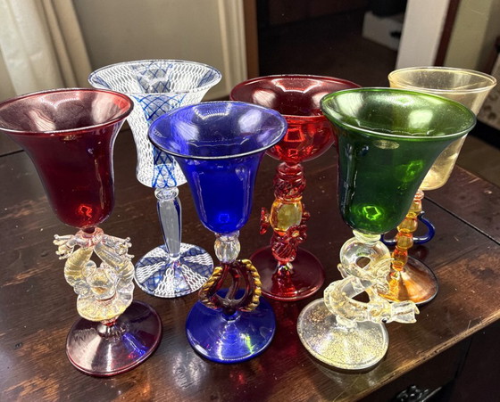 Image 1 of Murano – Set of six Murano glass goblets – unique pieces inspired by the goblets of the Venetian Doges