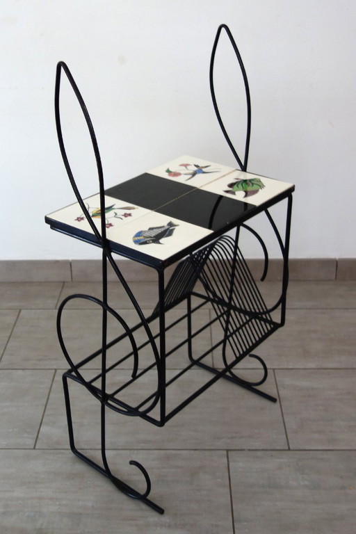 Porte revues et vinyles métal et céramique années 60