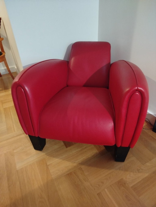 Bugatti designfauteuil in rood leer (model Franz Romero, jaren 90)