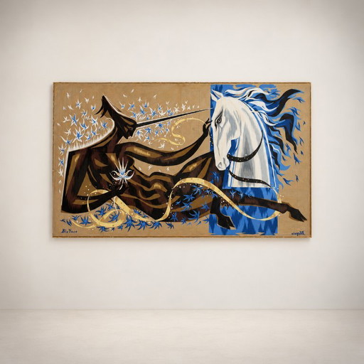 Claude Bleynie, Mujer como Unicornio frente a un Caballo Blanco, 1950