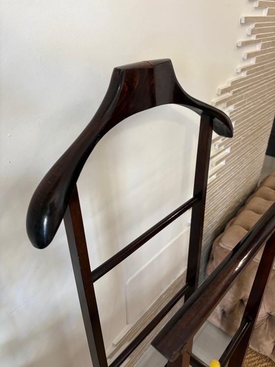 Image 1 of Mid century rustic Valet stand vintage appendiabiti dress rack wooden clothes design dressboy italian organizer servomuto gentle