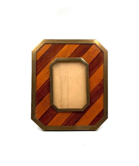 Image 1 of Marco de fotos moderno de mediados de siglo en latón y madera – Al estilo de Gabriella Crespi, Italia, década de 1970