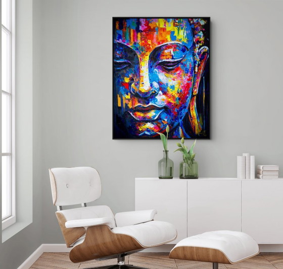 Image 1 of Peinture unique de Bouddha peinte à la main « Équilibre sacré » – Seksak Jaichumchen – 100×120 cm