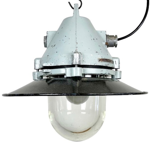 Grey Cast Aluminium Explosion Proof Lamp with Enameled Shade, 1970s