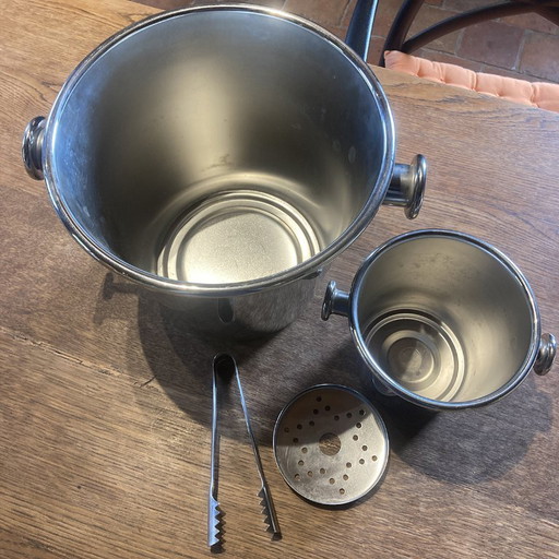 Alessi E. Sottsass Champagne Bucket/Wine Cooler + Ice Bucket & Tongs