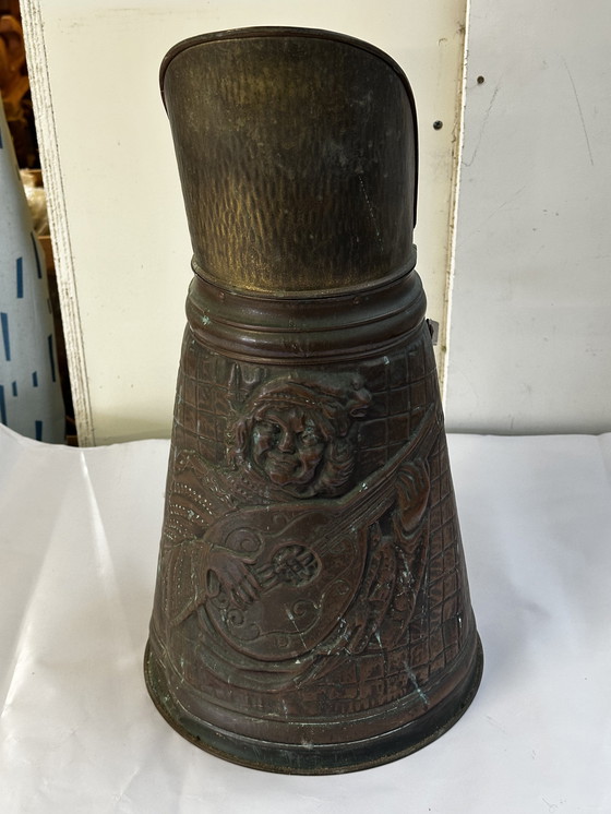Image 1 of Antique carved copper charcoal and umbrella stand H 45 cm