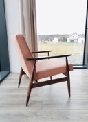 Vintage fauteuil saumon rose ribfluweel mid century modern design 1970
