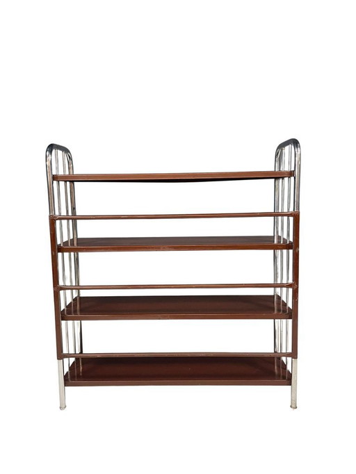 Bauhaus Chrome Étagère in Bent Steel and Sheet Metal, Europe 1930s