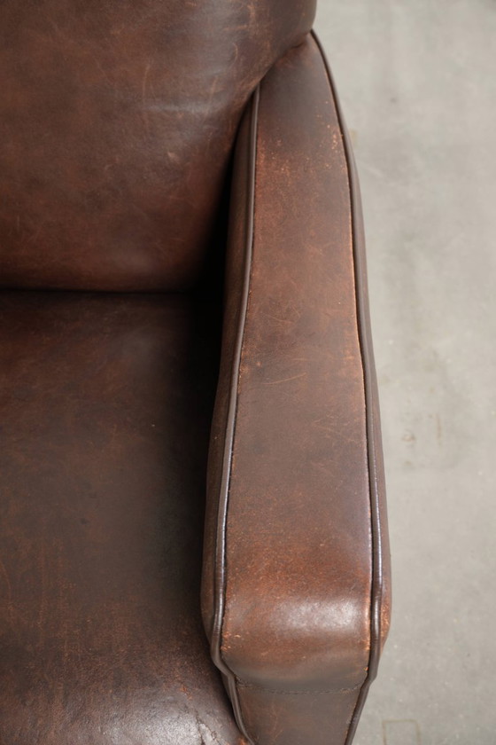2x Poltrona Vintage Robusta in Pelle di Pecora in un Bel Colore Scuro con un Bel Design Inglese – Poltrone (photo 9 of 13)