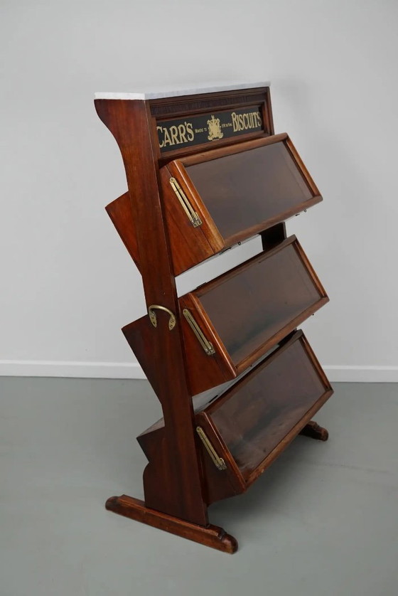 Image 1 of Victoriaanse Carr's Biscuits vitrinekast / winkelkast in hardhout, 19e eeuw
