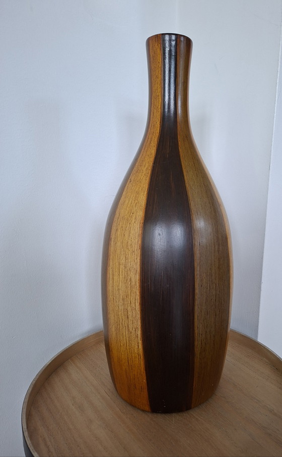 Image 1 of Large Vintage Floor Vase (50 cm) – Mid-Century Modern – Wood-look Glaze