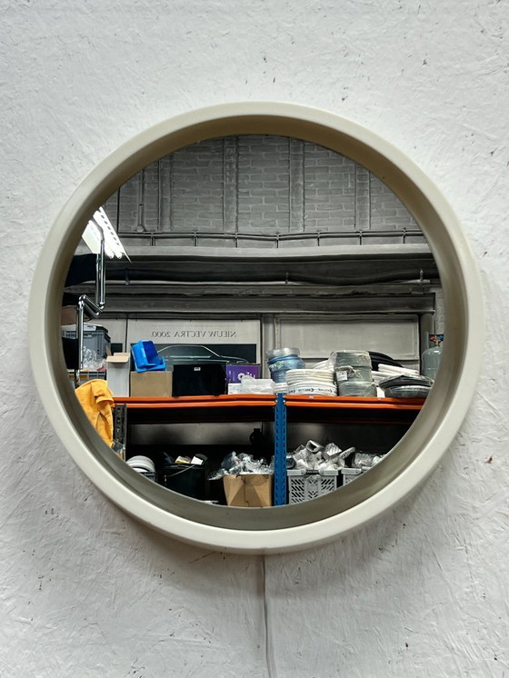 Image 1 of Vintage Round Plastic Mirror with Lighting, Germany 1970's