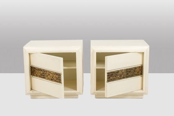 Image 1 of Luciano Frigerio. Pair of bedside tables in lacquered wood and bronze. 1970s.