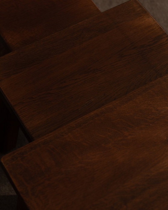 Image 1 of Vintage Brutalist Solid Oak Nesting Tables (Set of 3) – Dutch, 1970s