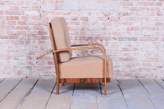 Restored Art Deco Reclining Armchair, Walnut, High Gloss, Czech. 1920s – Metal, Textile (photo 10 of 14)