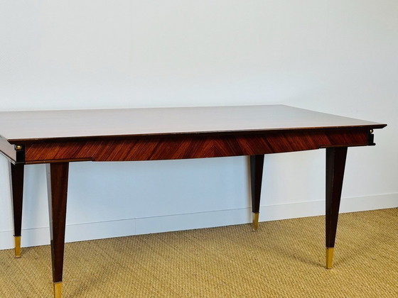 Image 1 of Modernist rosewood dining table with chevron marquetry, 1950
