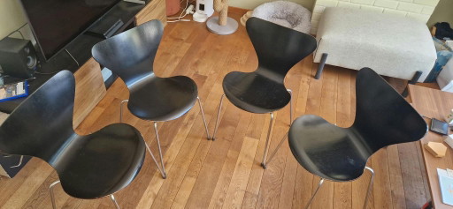 4 Vintage Fritz Hansen Designstoelen – Denemarken 1966 – eetkamerstoelen, Wood (photo 2 of 12)