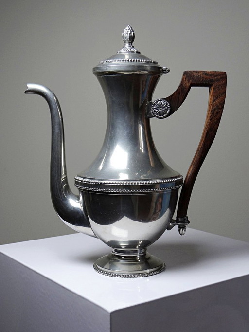 Cafetière vintage Etain du Manoir France, années 60-80 poignée bois
