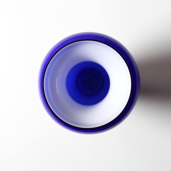 Image 1 of Vase vintage rare en verre de Murano bleu et blanc, milieu du XXe siècle / Italie / années 1970