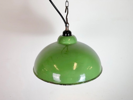 Image 1 of Industrial Green Enamel Factory Pendant Lamp, 1960s