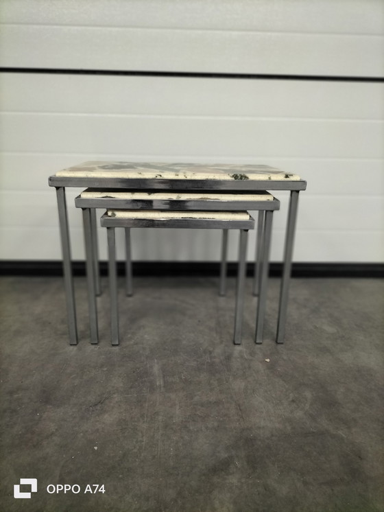 Image 1 of Tavolino ad incastro in marmo vintage, pietra onice