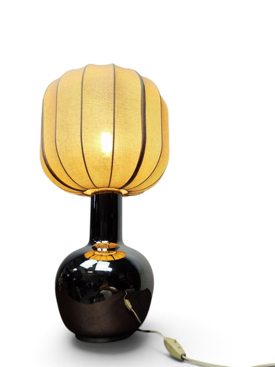Zilveren keramische Italiaanse lamp uit de jaren 70 – Tafellampen, Ceramic, Textile (photo 6 of 7)
