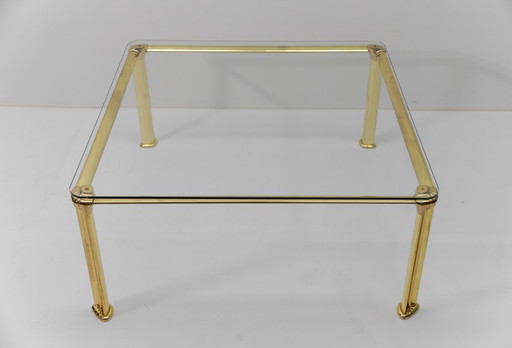 Table basse Hollywood Regency en laiton doré et verre, années 1970