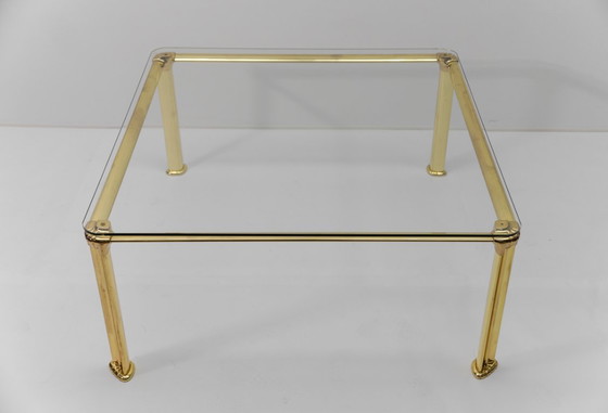 Image 1 of Table basse Hollywood Regency en laiton doré et verre, années 1970