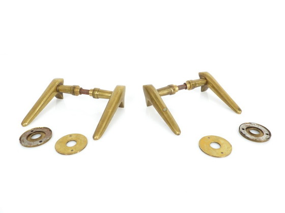 Image 1 of 2 Paar modernistische Türgriffe aus massivem Messing 1950–1960