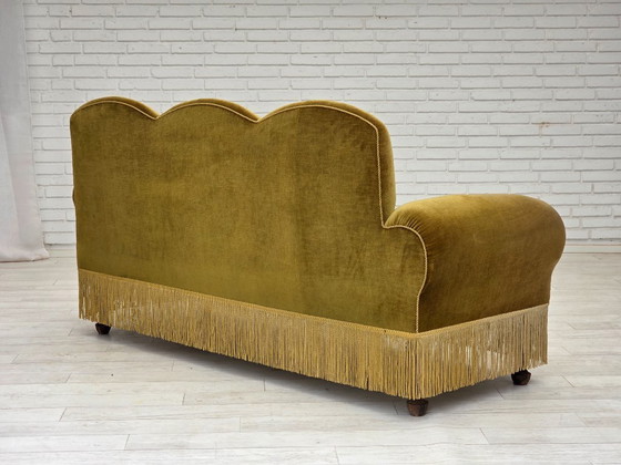 Image 1 of 1950s, 2 seater sofa/daybed, light green furniture velour, ash wood legs.