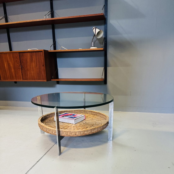 Image 1 of Mesa de centro de los años 70 de cristal, cromo y mimbre