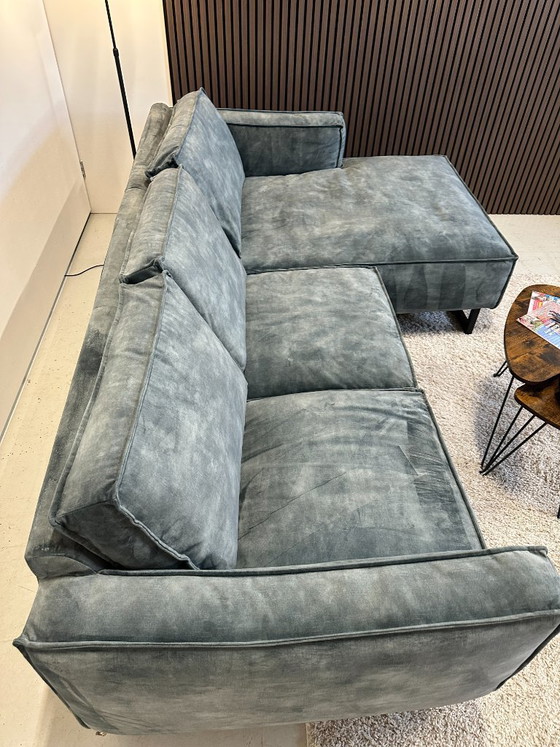 Image 1 of Blue velvet corner sofa 255x160 cm