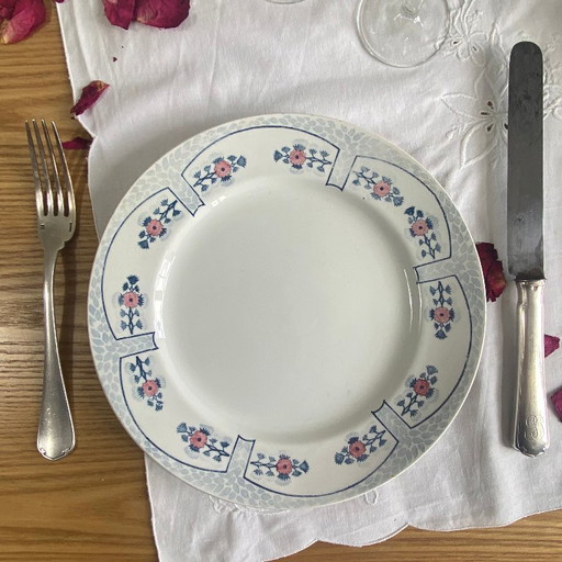 6 piatti piani Creil e Montereau, modello Toledo, terracotta antica