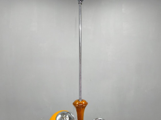 Image 1 of Bauhaus Chandelier with Colored Glass Globes, Czechoslovakia, 1930s