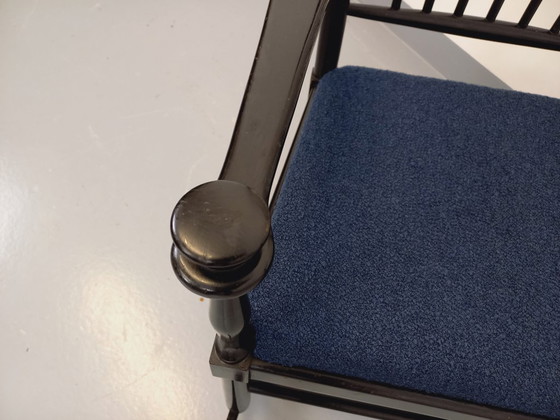 Image 1 of Fauteuil rocking-chair suédois de Karl Axel Adolfsson pour Gemla vintage en bois noir et tissu bouclette des années 50 60