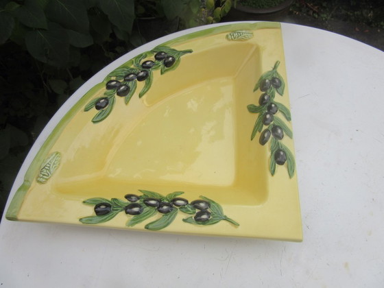 Oliva Rustica by Clay Art-EDW-Grote keramische driehoekige serveerschaal/bord vintage – Schalen, Ceramic (photo 9 of 11)
