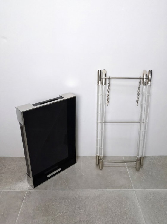 Image 1 of Mesa con bandeja de bambú y cromo estilo Lucite de Maison Jansen, años 70