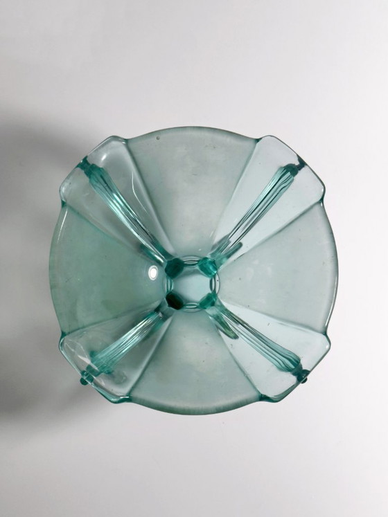 Image 1 of Coupe sur pied Art Déco vintage, Stölzle, verre turquoise, vert d'eau et aigue-marine, années 1930, Autriche