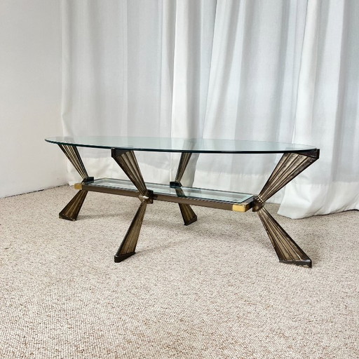 Vintage-Couchtisch aus italienischem Glas, Chrom und Messing, Hollywood Regency Stil, 1970er Jahre – salontafels, Metal
