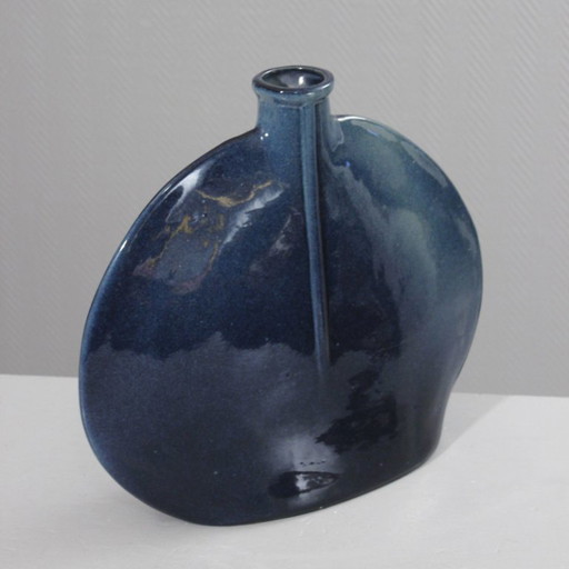 Impressive vintage stoneware lentil vase, modernist design, cobalt blue glaze, 1980s