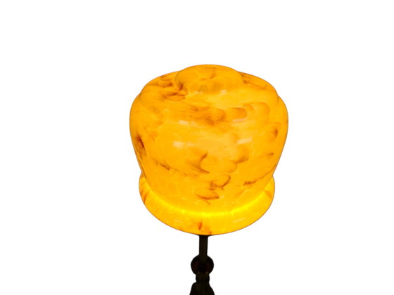 Image 1 of Art Deco stijl - gemarmerd glas - verguld - tafellamp - 3e kwart 20e eeuw 