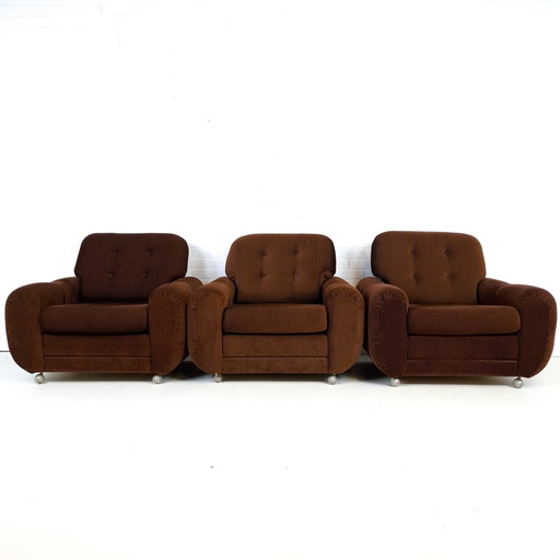 3x vintage easy chair dark brown corduroy 1970s