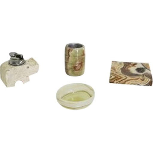 Ensemble de 4 accessoires pour fumeurs vintage en marbre et onyx, années 1970