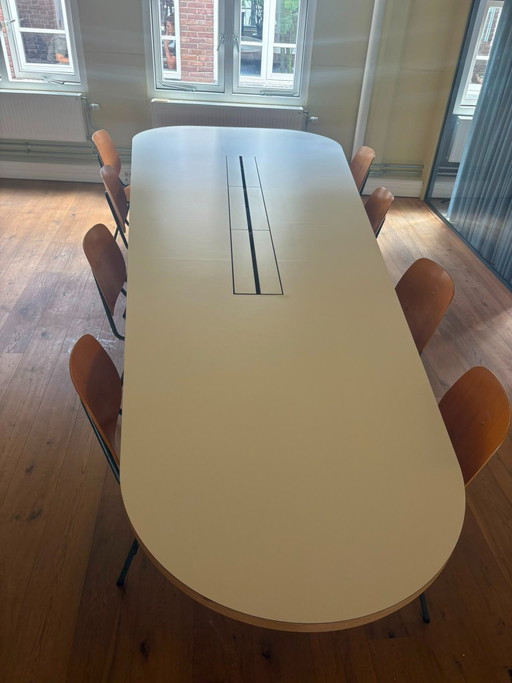 Large Oval White Conference Table with Cable Tray – eettafels, Wood, lamine (photo 2 of 5)