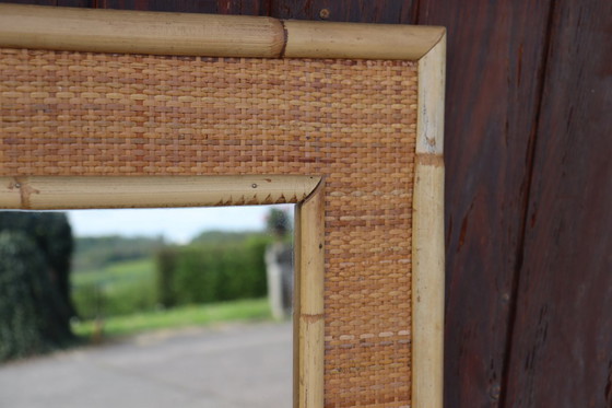 Image 1 of Grande specchio in rattan e bambù di Dal Vera, Italia, 1970