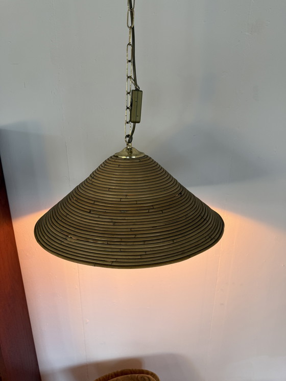 Image 1 of Lampada a sospensione vintage in rattan, stile Gabriella Crespi anni '70
