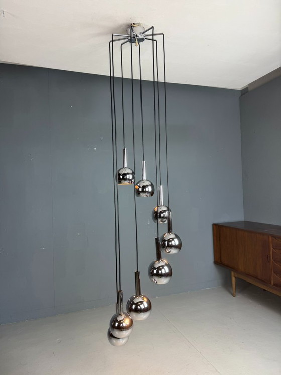 Image 1 of Wortmann & Filz cascadekroonluchter chroom, space age jaren 70