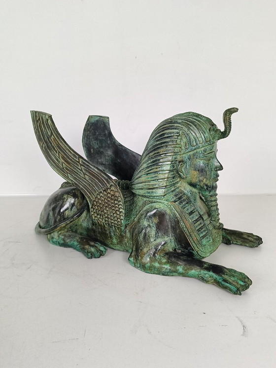 Image 1 of Bronze Sphinx Table with Glass Top