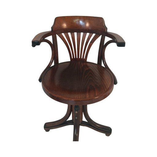 Thonet (Attr.) - Gebogen houten kapiteinsstoel - Gemonteerd op een draaibaar onderstel